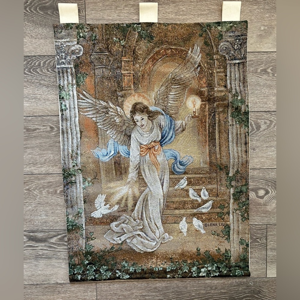 Angel of Light Wall Hanging Lena Liu Jacquard Woven Cotton Made in USA 26x36 EUC